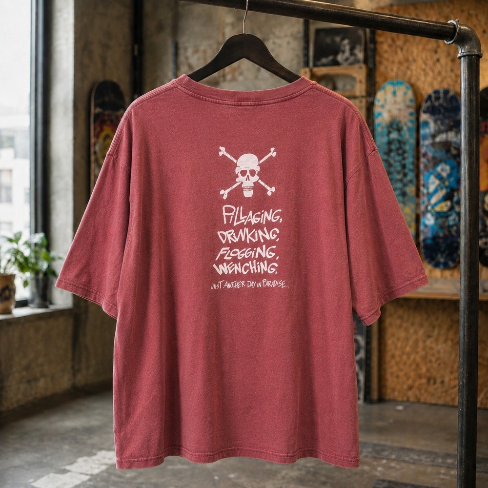 Comfort Colors Padre Island Texas Skull Graphic T-Shirt Mens Large Red Washed
